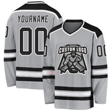 Load image into Gallery viewer, Custom Gray Black-White Hockey Jersey