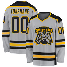 Load image into Gallery viewer, Custom Gray Black-Gold Hockey Jersey