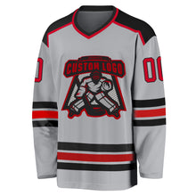 Load image into Gallery viewer, Custom Gray Red-Black Hockey Jersey