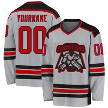 Load image into Gallery viewer, Custom Gray Red-Black Hockey Jersey