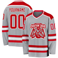 Load image into Gallery viewer, Custom Gray Red-White Hockey Jersey