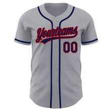 Load image into Gallery viewer, Custom Gray Navy-Red Authentic Baseball Jersey