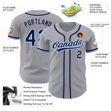 Load image into Gallery viewer, Custom Gray Navy-Light Blue Authentic Baseball Jersey