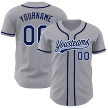 Load image into Gallery viewer, Custom Gray Navy-Light Blue Authentic Baseball Jersey