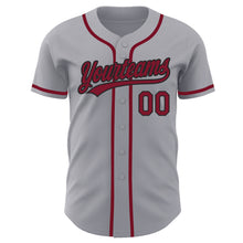 Load image into Gallery viewer, Custom Gray Crimson-Black Authentic Baseball Jersey