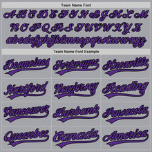 Load image into Gallery viewer, Custom Gray Purple-Black Authentic Baseball Jersey