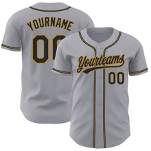 Load image into Gallery viewer, Custom Gray Black-Old Gold Authentic Baseball Jersey