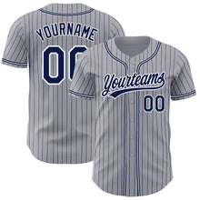 Load image into Gallery viewer, Custom Gray Navy Pinstripe Navy-White Authentic Baseball Jersey