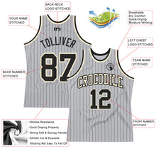 Load image into Gallery viewer, Custom Gray Black Pinstripe Black-Cream Authentic Basketball Jersey