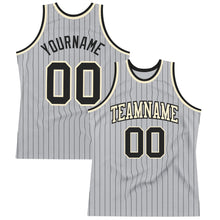 Load image into Gallery viewer, Custom Gray Black Pinstripe Black-Cream Authentic Basketball Jersey