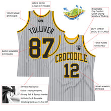 Load image into Gallery viewer, Custom Gray Black Pinstripe Black-Gold Authentic Basketball Jersey