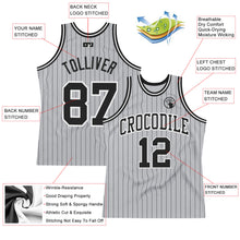Load image into Gallery viewer, Custom Gray Black Pinstripe Black-White Authentic Basketball Jersey