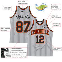 Load image into Gallery viewer, Custom Gray Black Pinstripe Black-Orange Authentic Basketball Jersey