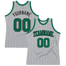 Load image into Gallery viewer, Custom Gray Black Pinstripe Kelly Green Authentic Basketball Jersey