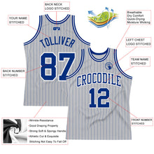 Load image into Gallery viewer, Custom Gray Royal Pinstripe Royal-White Authentic Basketball Jersey