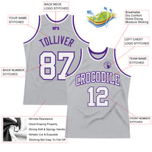 Load image into Gallery viewer, Custom Gray White-Purple Authentic Throwback Basketball Jersey