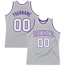 Load image into Gallery viewer, Custom Gray White-Purple Authentic Throwback Basketball Jersey