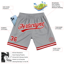 Load image into Gallery viewer, Custom Gray Red-White Authentic Throwback Basketball Shorts