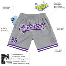 Load image into Gallery viewer, Custom Gray Purple-White Authentic Throwback Basketball Shorts