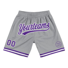 Load image into Gallery viewer, Custom Gray Purple-White Authentic Throwback Basketball Shorts