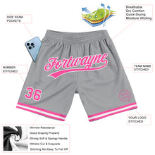 Load image into Gallery viewer, Custom Gray Pink-White Authentic Throwback Basketball Shorts