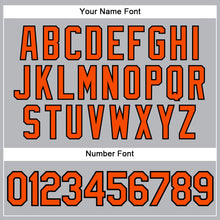 Load image into Gallery viewer, Custom Gray Black Pinstripe Orange Authentic Baseball Jersey