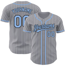 Load image into Gallery viewer, Custom Gray Black Pinstripe Light Blue Authentic Baseball Jersey