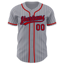 Load image into Gallery viewer, Custom Gray Navy Pinstripe Red Authentic Baseball Jersey