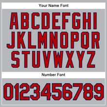 Load image into Gallery viewer, Custom Gray Navy Pinstripe Red Authentic Baseball Jersey