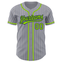 Load image into Gallery viewer, Custom Gray Navy Pinstripe Neon Green Authentic Baseball Jersey