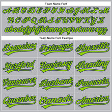 Load image into Gallery viewer, Custom Gray Navy Pinstripe Neon Green Authentic Baseball Jersey