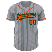Load image into Gallery viewer, Custom Gray Green Pinstripe Orange Authentic Baseball Jersey