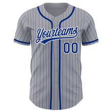 Load image into Gallery viewer, Custom Gray Royal Pinstripe White Authentic Baseball Jersey