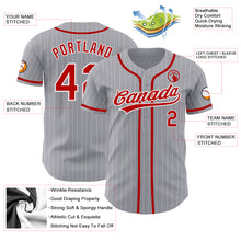 Load image into Gallery viewer, Custom Gray White Pinstripe Red Authentic Baseball Jersey