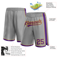 Load image into Gallery viewer, Custom Gray Purple-Gold Authentic Basketball Shorts