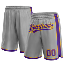 Load image into Gallery viewer, Custom Gray Purple-Gold Authentic Basketball Shorts