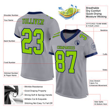 Load image into Gallery viewer, Custom Gray Neon Green-Navy Mesh Authentic Football Jersey