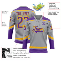 Load image into Gallery viewer, Custom Gray Purple-Gold Hockey Lace Neck Jersey