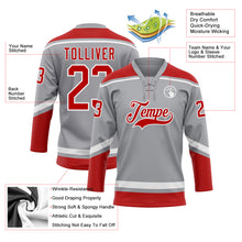 Load image into Gallery viewer, Custom Gray Red-White Hockey Lace Neck Jersey