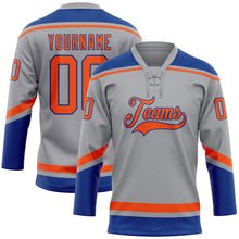 Load image into Gallery viewer, Custom Gray Orange-Royal Hockey Lace Neck Jersey