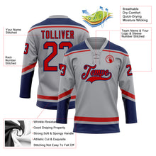 Load image into Gallery viewer, Custom Gray Red-Navy Hockey Lace Neck Jersey