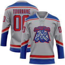 Load image into Gallery viewer, Custom Gray Red-Royal Hockey Lace Neck Jersey