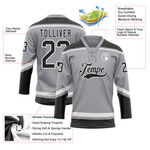 Load image into Gallery viewer, Custom Gray Black-White Hockey Lace Neck Jersey
