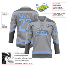 Load image into Gallery viewer, Custom Gray Light Blue-Steel Gray Hockey Lace Neck Jersey