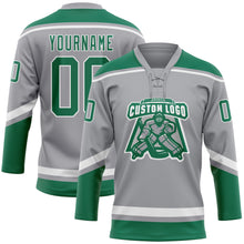 Load image into Gallery viewer, Custom Gray Kelly Green-White Hockey Lace Neck Jersey