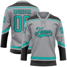 Load image into Gallery viewer, Custom Gray Aqua-Black Hockey Lace Neck Jersey