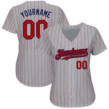Load image into Gallery viewer, Custom Gray Red Pinstripe Navy Authentic Baseball Jersey