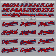 Load image into Gallery viewer, Custom Gray Red Pinstripe Navy Authentic Baseball Jersey