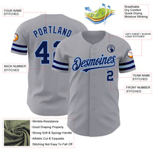 Load image into Gallery viewer, Custom Gray Navy-Light Blue Authentic Baseball Jersey