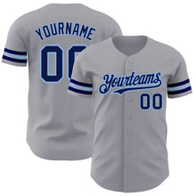 Load image into Gallery viewer, Custom Gray Navy-Light Blue Authentic Baseball Jersey